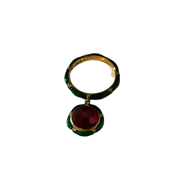 Enamel Stone Charm Ring Glass Filled Ruby Size 8 - Picture 2 of 6